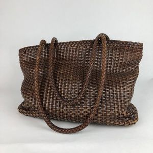 VTG Eddie Bauer Woven Leather Hobo Bag.